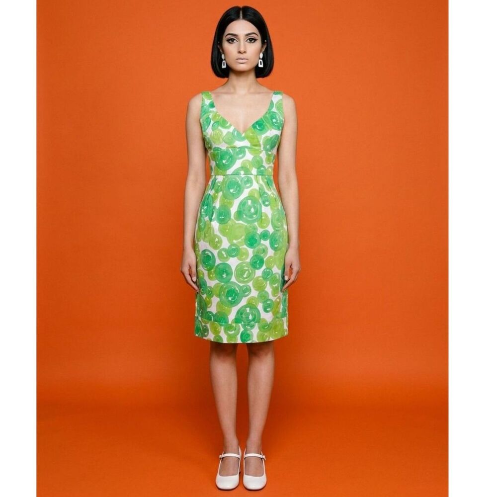 London Times Bright Multi-Green Floral Print Midi-Mini Sleeveless Shift Dress